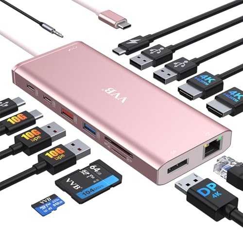 USB C Laptop Docking Station Dual Monitor 14 in 1 USB C Hub Multi Adapter - size: 4.5 inches