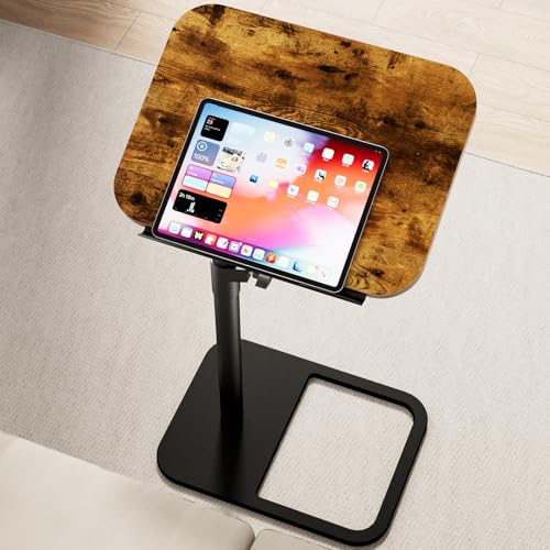 Tv Tray Table Adjustable Height Couch Side Table, Tilt Angle Adjustments-360° Swivel/180° Flip-Over Panel C-Shaped End Table With Tablet Slot, Computer Desk for Chair, Living Room (Rustic Brown) - color: Rustic Brown, style: Angle Tilt