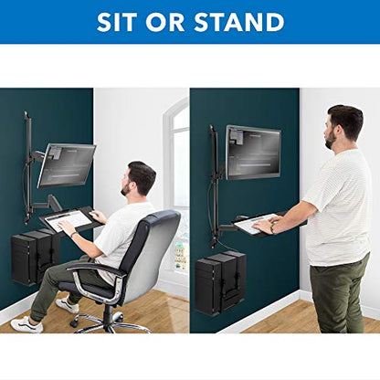 Mount-It! Single Monitor Arm Wall Mount Workstation with Keyboard Tray & CPU Holder, Height Adjustable Gas Spring Full Motion Computer Station, Fits 17–32” VESA 75x75 100x100, Black - size: Single Monitor