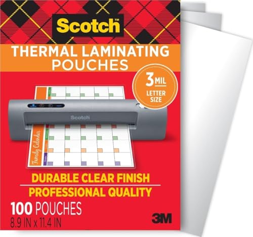 Scotch Thermal Laminating Pouches, 8.9 x 11.4 Inches, Letter Size Sheets | 100-Pack, 3 mil., For Use With Thermal Laminators - size: 100-Pack