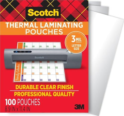 Scotch Thermal Laminating Pouches, 8.9 x 11.4 Inches, Letter Size Sheets | 100-Pack, 3 mil., For Use With Thermal Laminators - size: 100-Pack