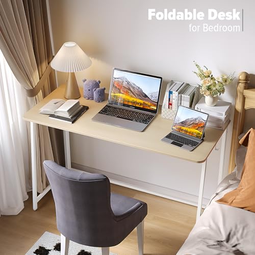 WOHOMO Folding Desk, 47.2" Foldable Computer Table for Small Spaces, Oak - color: Beige, size: Extra Large Size:47.2 x 19.6
