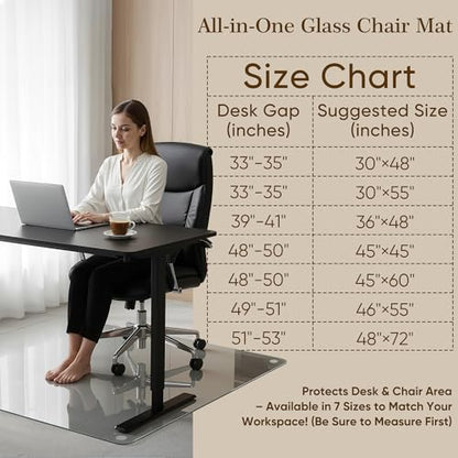 30"x48" Tempered Glass Office Chair Mat for Carpet & Hardwood Floor | 1/5" Thick Clear Floor Protector Desk Chair Mat with Rounded and Polished Edges, Resist Scratching, Cracking, Curling - size: 30"x48"