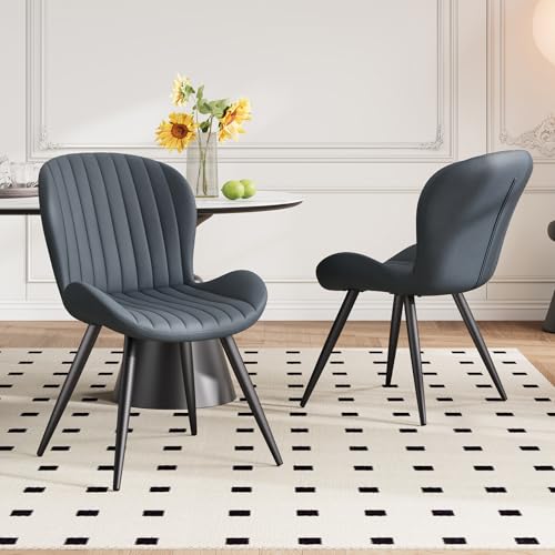Dining Chairs Set of 6 Modern Fabric Dining Room Chairs Upholstered Dining Chairs with Thick Cushions Metal Legs Armless Back Chair for Kitchen and Living Room Charcoal Gray - color: Charcoal Gray (Fabric), size: Set of 6