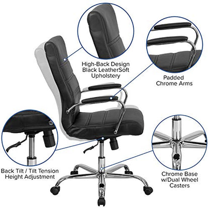 Flash Furniture High Back Office Chair - High Back LeatherSoft Executive Office Swivel Chair with Wheels | 360° Swivel, Height Adjustable, Commercial Grade - color: Black Leathersoft/Chrome Frame