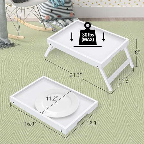 Artmeer FSC 100% Bamboo Bed Tray with Folding Legs, X-Large, White | Large FSC 100% bamboo bed tray with folding legs, handles and raised edges for meals, laptops, reading and serving. - color: White, size: Large