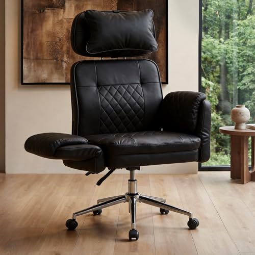 Big and Tall Ergonomic Office Chair, Criss Cross Desk Chair with Pivot Arms | High Back Executive Leather Chair with Spring Seat, Wide Computer Gaming Chair for Home, Makeup & Bedroom, Black, 49.6”H×22”W - color: Black, size: 49.6”H×22”W