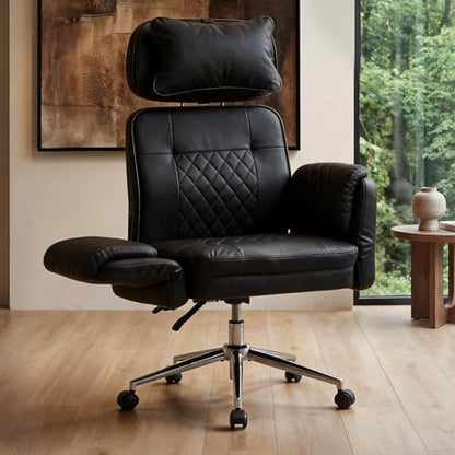Big and Tall Ergonomic Office Chair, Criss Cross Desk Chair with Pivot Arms | High Back Executive Leather Chair with Spring Seat, Wide Computer Gaming Chair for Home, Makeup & Bedroom, Black, 49.6”H×22”W - color: Black, size: 49.6”H×22”W