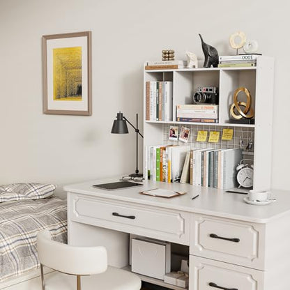 Desktop Bookshelf,Desk Hutch with 3 Shelves for Computer,White - color: White