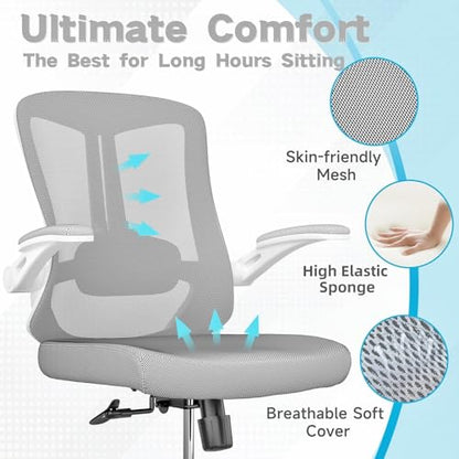 Ergonomic Office Chair - 350LB Comfy Desk Chairs with Lumbar Back Support, Mesh Computer Chairs with Wheels and Arms for Home Office, Study (Gray-Without Headrest) - color: 02gray