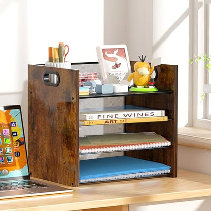 Desk Organizer, 4 Tier Desktop File Organizer and Paper Tray Organizer, Office Desk Accessories for Mail, Documents, Papers, Notebooks and Home Office Storage - size: 4 Tier