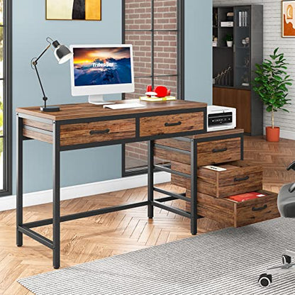 Tribesigns Computer Desk with 5 Drawers, Reversible Home Office Desks - color: Rustic Brown