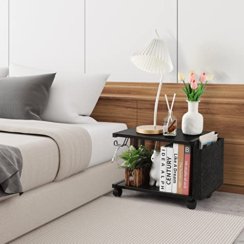 BTY Under Desk Printer Stand Small Printer Table with Storage 2 Tier Printer Cart with Wheels Desktop Printer Stands for Office Home Scanner Printer (Black) - color: Black