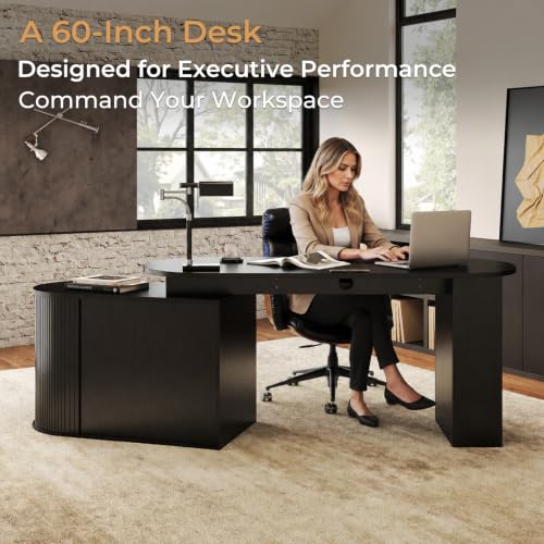 HSH 60 Inch L Shaped Computer Desk, Reversible Office Desks with Storage - color: Black