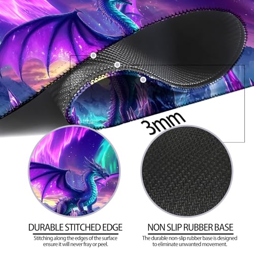 Fantasy Dragon Under Aurora Sky Gaming Desk Mat & Mouse Pad, XL - color: W06