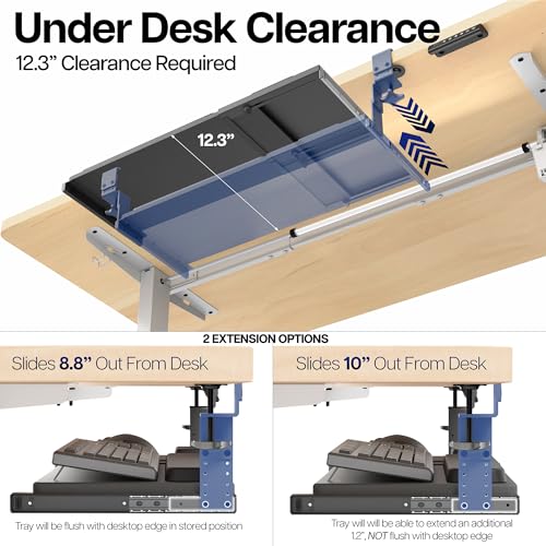 VIVO Black Clamp-on 23” to 30” x 11" Adjustable Keyboard Tray, Mount-KBST1 - color: Black, size: 22.5” to 30” adjustable width