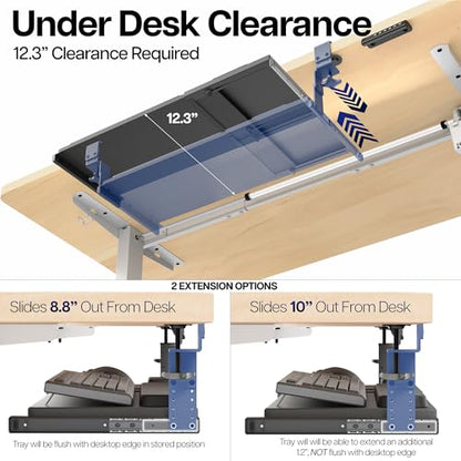 VIVO Black Clamp-on 23” to 30” x 11" Adjustable Keyboard Tray, Mount-KBST1 - color: Black, size: 22.5” to 30” adjustable width