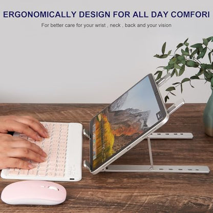 Ergonomic and Foldable Laptop Stand for Desk, Adjustable Riser, Fits All Laptops and Notebooks up to 17,Ultra-Thin,Ventilated Cooling,ABS+Silicone,Silver. - color: Silver