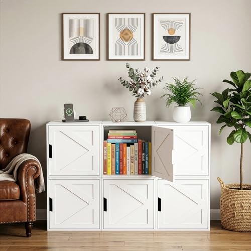 Fasmov Stackable Cube Storage Organizer, Multifunctional Wood Cubby Bookshelf with Door, Easy Assembly DIY Storage Bin, Durable Classic Storage Unit for Bedroom Living Room Office, White