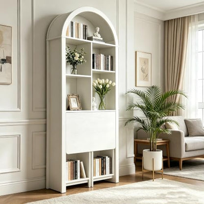 70.8" Tall Arched Bookcase & Folding Craft Desk,Convertible Hideaway,White - color: Brown, size: 29.53"L x 9.45"W x 70.8"H