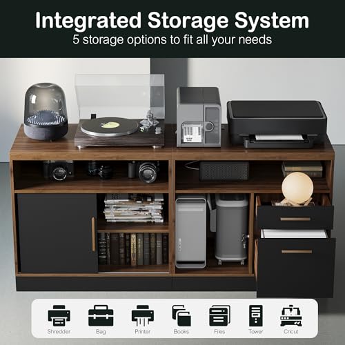 ModernMate 63" Lateral File Cabinet with Lock,2-Drawer Home Office Storage - color: Black Walnut