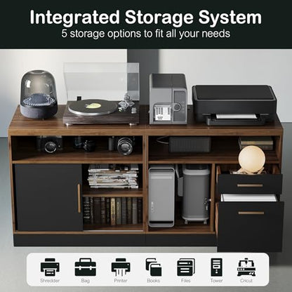 ModernMate 63" Lateral File Cabinet with Lock,2-Drawer Home Office Storage - color: Black Walnut