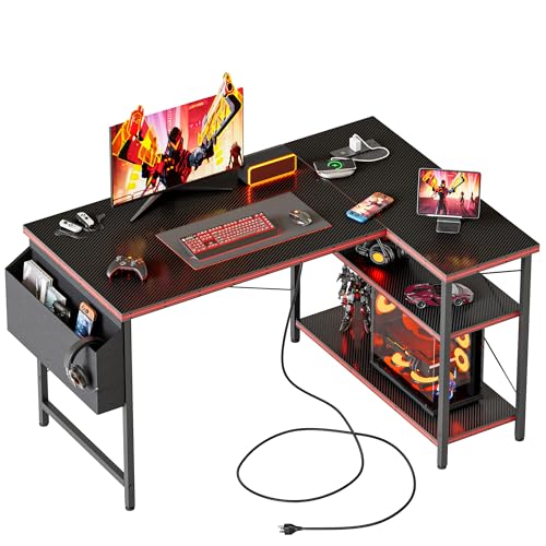 Mericonia 39 inch Corner Desk with Shelves, Small L Shaped Gaming Desk - color: Carbon Fiber, size: 39.4 inch