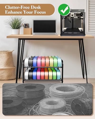 2 Tier Rolling Filament Rack, Holds 40+ 3D Spools, Under Desk Storage | Adjustable for 250g-1KG Spools, 360° Smooth Wheels, Compact 16.5" Wide, Tool-free Assembly. Perfect for 3d Farms Studios - color: Large