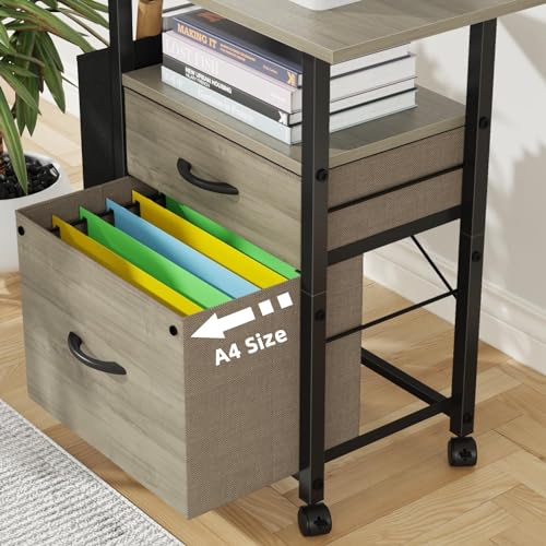 GYIIYUO 2 Drawer File Cabinet 24''W, Mobile Filing Cabinet, Printer Stand - color: Oak Grey