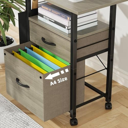 GYIIYUO 2 Drawer File Cabinet 24''W, Mobile Filing Cabinet, Printer Stand - color: Oak Grey