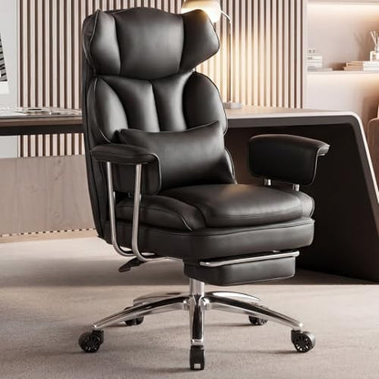 DUMOS Ergonomic Home Office Desk Chair, Executive Chair, PU Leather | Big Tall High Back, Lumbar Support, Reclining Height Adjustable, Computer Gaming, Footrest Swivel Wheels, Black - color: Black
