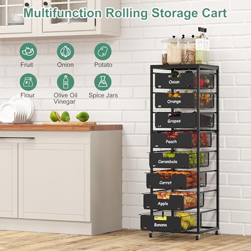 EasyPAG Rolling Storage Cart With 8 Drawers, Metal Craft Organizers And Storage Cart With Wood Tabletop, 30 Lbs Capacity Per Drawer For Home Office Classroom And Dorm, Black - size: 8 Drawers