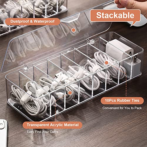 Cable Organizer Storage Box Plastic Cable Cord Management Box Power Cord Organizer Case with 10Pcs Rubber Ties for Office, Home, Desk Accessories Storage Stationery Supplies - style: lid