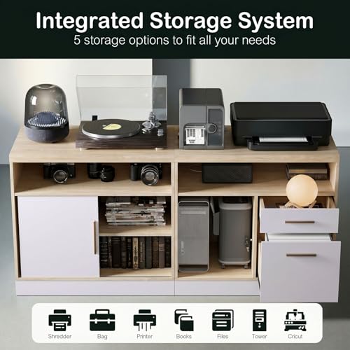 ModernMate 63" Lateral File Cabinet with Lock, 2-Drawer Home Office Storage - color: Light Walnut