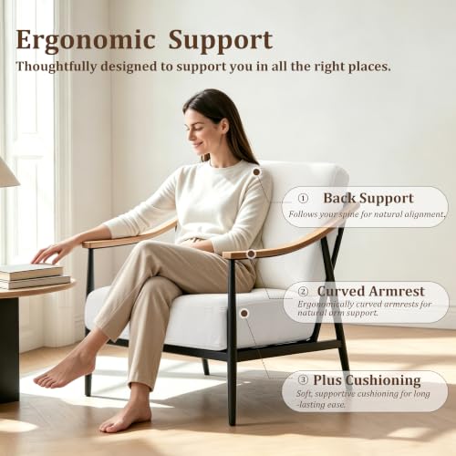RNKSFX Modern Accent Chairs Set of 2 for Living Room Bedroom Mid Century Arm Chairs Upholstered Office Accent Chairs Comfy Waiting Room Chairs with Metal Frame, Cream White - color: Cream White