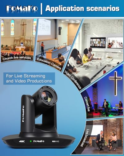 FoMaKo 4K 30X PTZ Camera HDMI with NDI and AI Auto-Tracking SDI PTZ Camera,for Church Worship Education Conference Events,NDI 6 & NDI HX3 Certified(K30NSx2+KC608 Pro) BK30NS2 - color: Matte Black