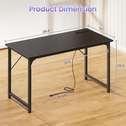 PRAISUN 40 X 20 Inch Computer Desk, Power Outlets, USB-C, Black - color: Black, size: 40inch