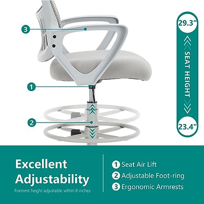 DUMOS Ergonomic Drafting Chair, Tall Office Chair for Standing Desk - color: Dove Gray, size: 18.49"D