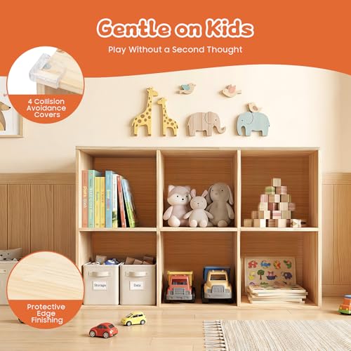 6 Cube Storage Organizer - Solid Wood Bookshelf - Cube Shelf - Vertical or Horizontal Bookcase - Open Book Shelf - Easy Assembly for Bedroom, Living Room, Office - size: 6-Cube