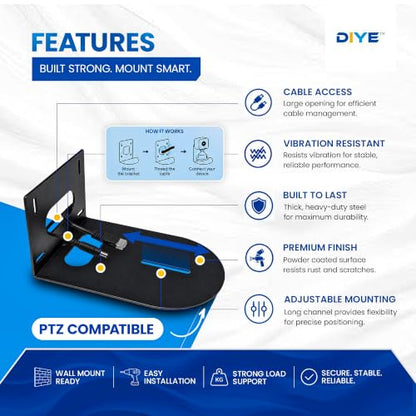 DIYE Universal Wall Camera Mount for PTZOptics HuddleCamHD Bracket | HuddleCamHD Cameras, PTZ Optics Camera, Compatible with Sony Panasonic & More | Small Based (Black)