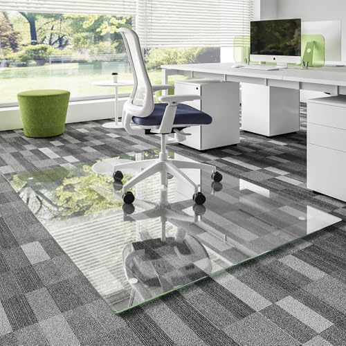 Koonmi Glass Chair Mat for Carpet, 46"x60" Thick Office Chair Mat | Tempered Glass Chair Mats with Round and Polished Edges, Smooth Rolling for Carpet Floor Protection, Scratch-Resistant - color: Transparent, size: 46"x60"