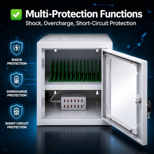 12Device Cell Phone Charging Cabinet Lockable Mobile Phone Charging Station - color: White, size: 12-Device