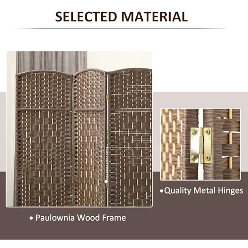 HOMCOM 3 Panel Room Divider 6 Ft Privacy Screen Hand-Woven Brown | Folding PP Wall Partition, Pine Wood Frame, Freestanding Room Separator, Bedroom Home Office, No Assembly - color: Brown, size: 3 Panel