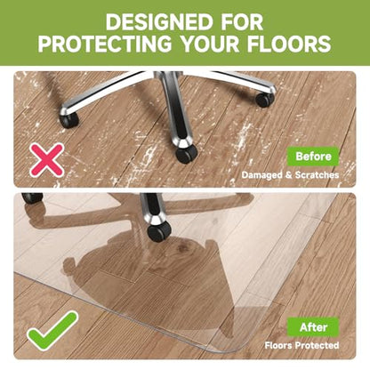 SOONAN Chair Mat for Hardwood Floors 63" x 51", Clear 0.08" Thick Office Desk Chair Mat, Non-Slip Stays Flat No Curling, Heavy Duty Floor Protector for Wood, Tile, Laminate & Vinyl, Home Office - size: 63" x 51" x 0.08"