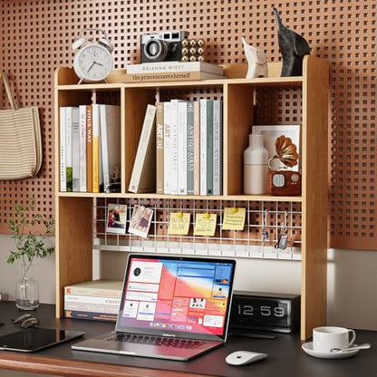Desktop Bookshelf,Desk Hutch with 3 Shelves for Computer,Natural - color: Natural