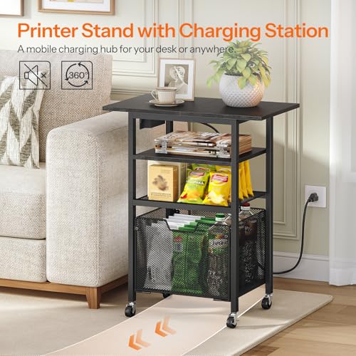 HOOBRO Printer Stand with Hanging File Drawer, Rolling Printer Cart on Wheels, Mobile Filing Cabinet Storage Shelf, Home Office Desk Side Organizer, Black BB17UPS01 - color: Black