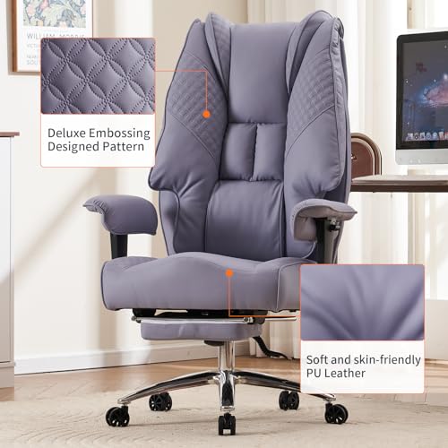 EXCEBET Big and Tall Executive Office Chair 400lbs Wide Seat, PU Purple | Wide seat, Retractable footrest, 135° recline, Lumbar support, PU leather, Ergonomic high back for lower back pain relief - color: Light Purple
