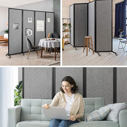 Room Partition, 8'5"L* 6'7"H,4 Panel,Light Grey - color: Light Grey, size: 100.8"(L)*78.7"(H)
