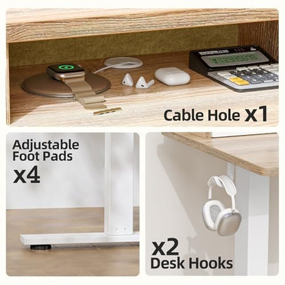 TIQLAB Standing Desk with Two Drawers, Stand Up Standing Desk Adjustable Height, Electric Sit Stand Table with Storage Shelf and Splice Board, 63 * 24 inch, Maple - color: Maple, size: 63*24 inch without keyboard tray