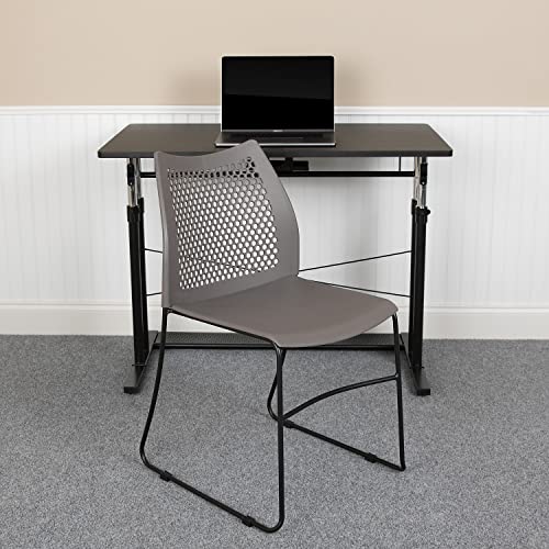 Flash Furniture Hercules Series Contoured Lobby Chairs with Air-Vent Honeycomb Backs, Ergonomic Stacking Chairs for Offices, Set of 5, Gray | Sled Base, Powder Coated, 661 LBS. Weight Capacity - color: Grey, size: Set of 5